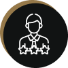 Person icon with three stars, black background.